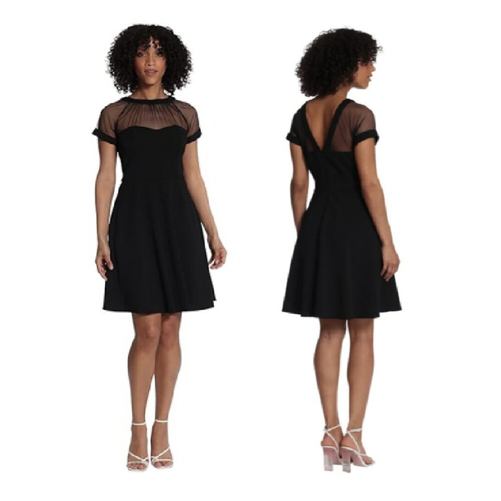 Karin Stevens Black Illusion Fit and Flare Mini Dress Sz 14